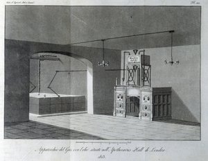 Ölgasapparat in der Apothekergesellschaft in London. Tafel aus „Giornale dell