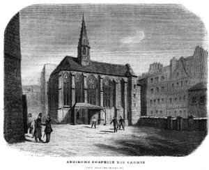 Alte Chapelle des Carmes, Rue Jean de Beauvais in Paris im 5. Arrondissement. Gravur von 1858.