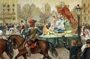 Alte Tradition in der Region Île-de-France: Mittfasten in Paris. Chromolithographie aus dem späten 19. Jahrhundert. von Unknown artist
