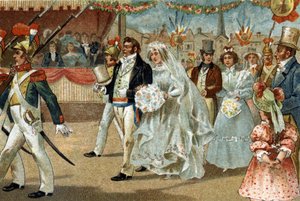 Alte Tradition in der Île-de-France: die Rosière von Nanterre. Chromolithographie aus dem späten 19. Jahrhundert. von Unknown artist