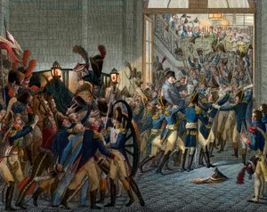 Hundert Tage: Napoleon Bonaparte (1769-1821) kehrt aus seinem Exil auf der Insel Elba zurück - triumphaler Einzug am 20. März 1815 im Palais des Tuileries - Gravur 19. Jahrhundert