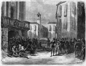 Oper „Romeo et Juliette“ von Jules Barbier (1825-1901) und Michel Carré (1821-1872). Musik von Charles Gounod (1818-1893). Aufführung im Operntheater in Paris. Gravur in „The Illustrious Universe“