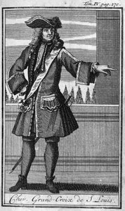Ritterorden. Großkreuzritter von Saint Louis in Frankreich im 17. Jahrhundert. In „Geschichte der militärischen Orden oder Ritter, der weltlichen und regulären Milizen beider Geschlechter, die bisher gegründet wurden. Ausgabe von Abbe Giustini von Unknown artist