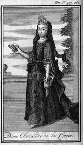 Ritterorden. Dame Chevaliere des Kreuzes in Österreich im 17. Jahrhundert. In „History of military orders or knights, of the secure and routine militias of both sexes, which have been established so far. Edition taken from Abbe Giustiniani, R.P.Bonani, M. von Unknown artist