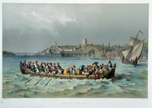 Osmanisches Reich: Omnibusboot in Konstantinopel (Istanbul). Lithographie des 19. Jahrhunderts. Kunstgewerbemuseum, Paris