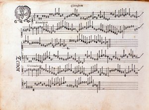 Seite der Partitur von Harmonice Musices Odhecaton von Ottaviano Petrucci (1501) von Unknown artist