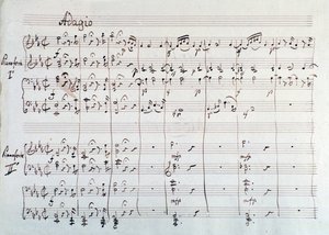 Seite der Symphonie reduziert auf zwei Klaviere und acht Hände von Die Zauberflöte, Oper von Mozart, Lichtenthal-Version (19. Jahrhundert)