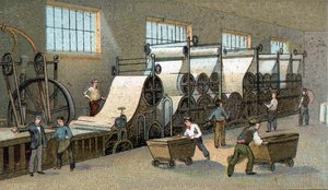 Papierproduktion im 19. Jahrhundert in Frankreich. Chromolithografie des späten 19. Jahrhunderts
