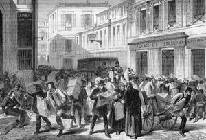 Paris 1869: die Zeitungshalle, rue du croissant.