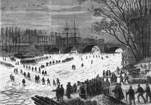 Paris Januar 1868: Die Seine gefroren auf Höhe der Pont-Neuf.
