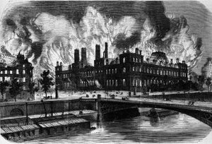 Paris, die Kommune. Brand des Hôtel de Ville am 24. Mai 1871. Gravur des 19. Jahrhunderts.