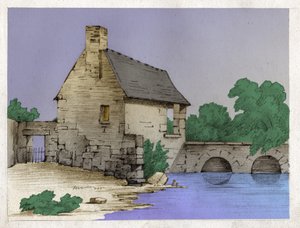 Bauernhaus am Flussufer (Zeichnung, ca. 1830) von Unknown artist