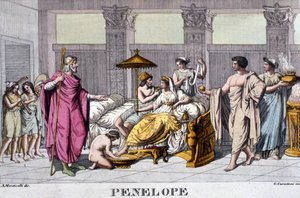 Penelope in seinem Palast. 19. Jahrhundert, Gravur von Unknown artist