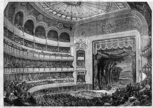 Aufführung einer Oper: 2. Akt von „Don Quixote“ von Henri Boulanger, nach Miguel de Cervantes im Théâtre-Lyrique in Paris - Kupferstich in „Le Journal Illustré“ von Unknown artist