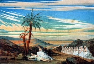 Aufführung der letzten Szene des Aktes IV von "Die Königin von Saba", Oper komponiert von Karl Goldmark (1830 - 1915)