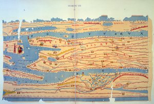 Peutinger Tafel, Darstellung der römischen Wege in Ägypten und der Türkei. Straßenkarte des 13. Jahrhunderts basierend auf einer Karte des Römischen Reiches aus dem 3. Jahrhundert. Paris, BN