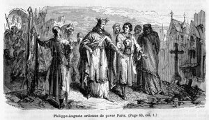 Philippe Auguste befiehlt das Pflastern von Paris im 12. Jahrhundert - Gravur von Unknown artist