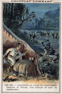 Pierre Savorgnan de Brazza (1852-1905), französischer Entdecker, am Ufer des Kongo. Ein nächtlicher Angriff auf das Lager von Unknown artist