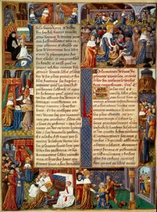 Pietätszene: König Ludwig IX. (1214-1270) (Saint Louis) wäscht den Armen die Füße, der König betet und Szenen christlicher Nächstenliebe des Königs