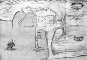 Plan von Rhodos (Rodos) - in „Reise in den Levante im Auftrag des Königs im Jahr 1621“, herausgegeben 1629 (unter der Herrschaft von Ludwig XIII. dem Gerechten)