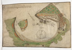 Plan der Stadt und des Hafens von San Sebastian, gezeichnet von Richard Poulter, Juni 1585