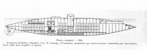 Tafel darstellend das spanische U-Boot Peral, entworfen von Isaac Peral (1851-1895) im Jahr 1884