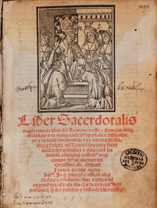 Papst Leo X. erhält das Buch Frontispiz des liturgischen Buches 