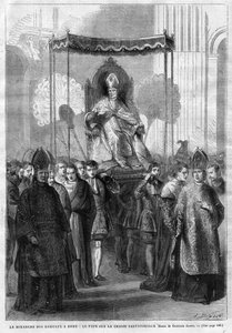 Papst Pius IX. (1835-1914) auf der Sedia Gestatoria - Palmsonntag in Rom: Papst Pius IX. auf dem Gestühl - Zeichnung von Gustave Janet - Das Illustrative Tagebuch von 1868 von Unknown artist