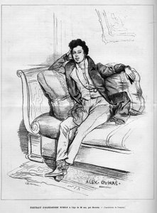 Porträt von Alexandre Dumas Jr. (1824-1895), französischer Schriftsteller im Alter von 26 Jahren. Gravur in Le Monde Illustré