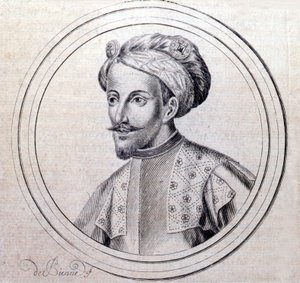 Porträt von Amadeus V. von Savoyen genannt Der Große (1249-1324) in „Genealogique Histoire de la royale maison de savoye“ von Samuel Guichenou, Lyon 1660.