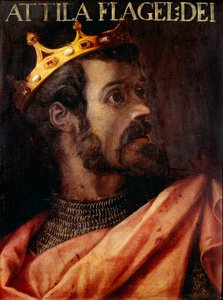 Porträt von Attila (395-453) König der Hunnen. Anonymes 17. Jahrhundert Gemälde der „Raccolta Gioviana“ Florenz, Galleria degli Uffizi