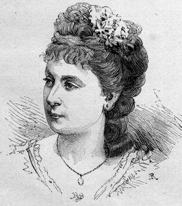 Porträt von Blanche Baretta (geb. 1855), französische Komödiantin, Mitglied der Comédie-Française von 1875 bis 1901. Gravur in „Le Monde Illustré“ Nr. 1168 vom 16. August 1879