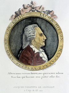 Porträt von Casanova (1725 - 1798) - Porträt im Frontispiz, in „Geschichte meiner Flucht aus den Gefängnissen der Republik Venedig“, geschrieben in Dux in Böhmen