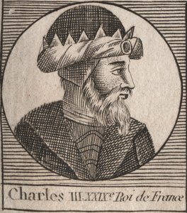 Porträt von Karl III., genannt der Einfältige (879-929), König der Franken - Gravur aus 