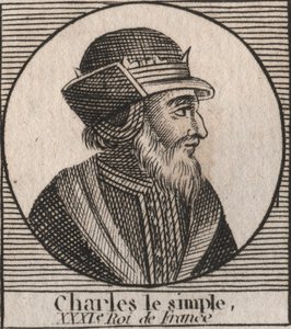 Porträt von Karl III., genannt der Einfältige (879-929), König der Franken - KARL III. (879-929) - Karl der Einfältige - König von Frankreich, 893-923 - Gravur aus „Unterricht über die Geschichte Frankreichs“ von Charles Constant Le Tellier 1821