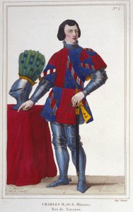 Porträt von Karl II. der Böse (1332 - 1387). König von Navarra - Spanien von 1349 bis 1387 (Gravur 1830)