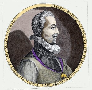 Porträt von Don Juan von Österreich (1547-1578), unehelicher Sohn von Karl V. (1500 - 1558). Gravur