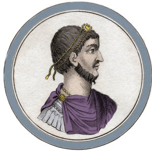 Porträt von Flavius Claudius Julianus (331-363), genannt Julian der Abtrünnige, auch Julian der Philosoph oder Julian II. oder Julian der Kaiser. Gravur des 19. Jahrhunderts