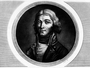 Porträt von General Louis Lazare Hoche (1768-1797). Gravur in Vollständige Sammlung historischer Gemälde der Französischen Revolution, in drei Bänden. 1804.