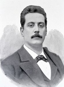 Porträt von Giacomo Puccini, italienischer Komponist (1858-1924), Gravur des 19. Jahrhunderts