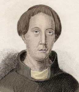 Porträt von Giraud de Barri, oder Giraud der Kambrier (ca. 1145-ca. 1223), ein walisischer Geistlicher und Historiker. Auch genannt Gerallt Gymro, Gerald von Wales und Gerald Barry. Gravur des 19. Jahrhunderts.