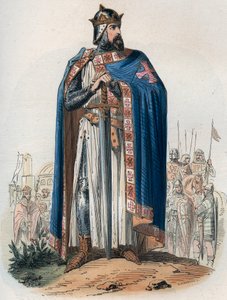 Porträt von Godefroy de Bouillon (1061-1100) im Kreuzritteranzug. Gravur von 1868 in „Histoire de Belgique von den frühesten Zeiten bis zum Ende der Herrschaft von Leopold I.“ von Théodore Juste (1818-1888). Private Sammlung. von Unknown artist