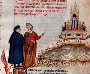 Porträt des italienischen Dichters Dante Alighieri mit Virgil, der auf den Thron von Heinrich VII. schaut (Gesang 20 des Paradieses, in der Göttlichen Komödie) von Unknown artist