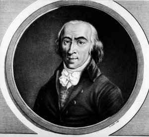 Porträt von Jean Marie Roland de la Platiere (1734-1793), französischer Minister. Gravur in „Komplette Sammlung historischer Gemälde der Französischen Revolution, in drei Bänden.“ 1804.