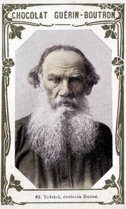 Porträt von Lev Nikolajewitsch, Graf Tolstoi (Leo Tolstoi), russischer Schriftsteller (1828-1910). Vignette der Schokoladen Guérin - Boutron
