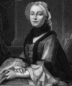Porträt von Madame Geoffrin, geborene Marie Therese (Marie-Therese) Rodet (1699-1777) - Gravur von 1862 in „Die Königinnen der Welt“ von unseren ersten Schriftstellern, Buch veröffentlicht unter der Leitung von Jean Germain Desire Armandaud