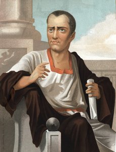 Porträt von Marcus Junius Brutus. Römischer Politiker (ca. 85 bis 42 v. Chr.) nach hombres y Mujeres celebres. Barcelona 1877.