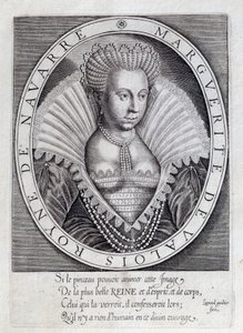 Porträt von Margarete von Valois (1553 - 1615), bekannt als Königin Margot. Kupferstich aus dem 16. Jahrhundert. Pau, Musee Du Chateau von Unknown artist