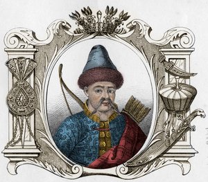 Porträt des mongolischen Monarchen Timur (Tamerlan) (1336-1405) - Tamerlan (1336-1405) (oder Timur Lang, „Timur der Lahme“) Gravur von 1861 von Unknown artist