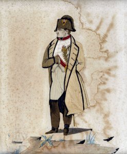 Porträt von Napoleon I (die Hand auf dem Bauch) - Gravur mit Stoff